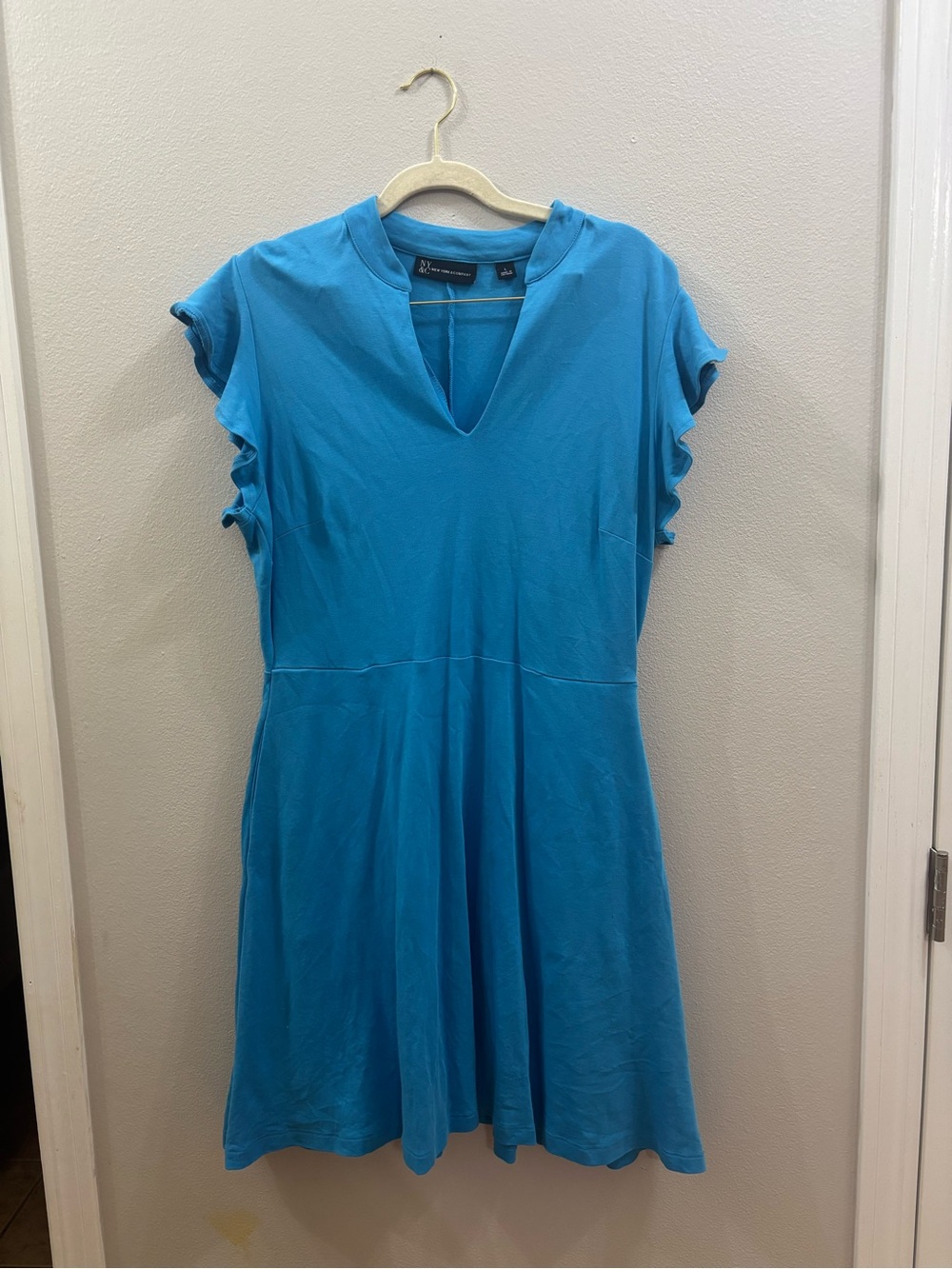 New York & Company Bright Blue V-Neck Dress
